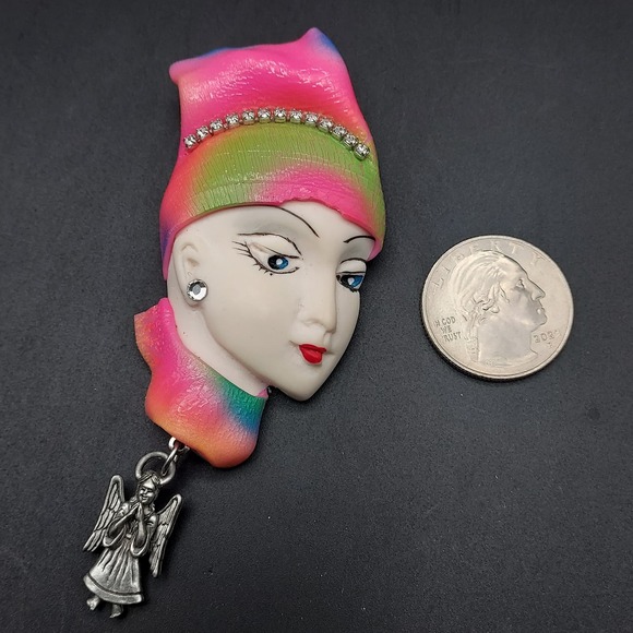 Lady Face Lady Head Brooch Artisan Handcrafted - Picture 3 of 7